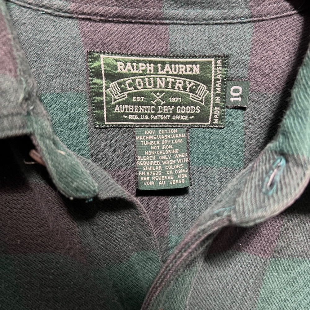 Ralph Lauren Country Mens Green Black Buffalo Plaid Flannel Shirt Size 10 - Picture 6 of 8